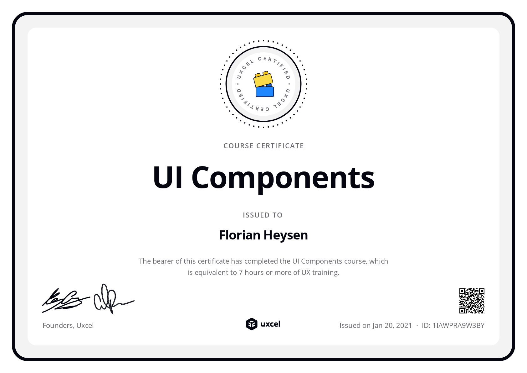 Florian Heysen's certificate